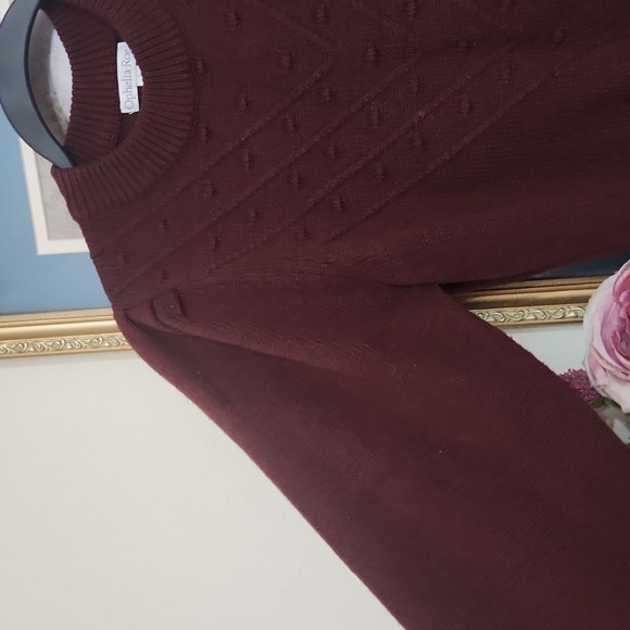 Burgundy balloon sleeve knit sweater Cozy Fall Winter formal party church school - Picture 4 of 10